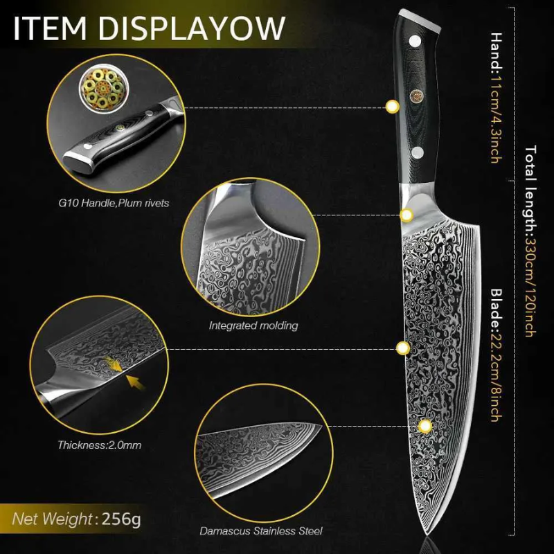 VG10 67-Layer Damascus Knife Set – Chef, Santoku, Bread | G10 Handle