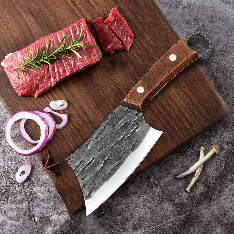 Forged Small Kitchen Cleaver – Wooden Handle Chef Knife for Vegetables & Fruits - Blades Knives™